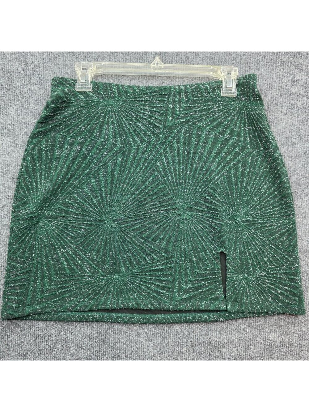 Speechless Shimmering Mini Skirt L Green Geo Disco Glam Cocktail Party Festival